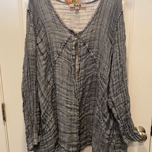 Flax 1G charcoal puckered linen top